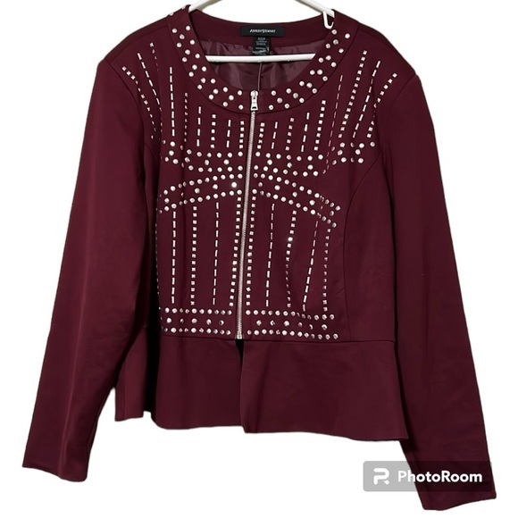 ASHLEY STEWART size 24 studded peplum full zip purple plum jacket long sleeve - Picture 11 of 11